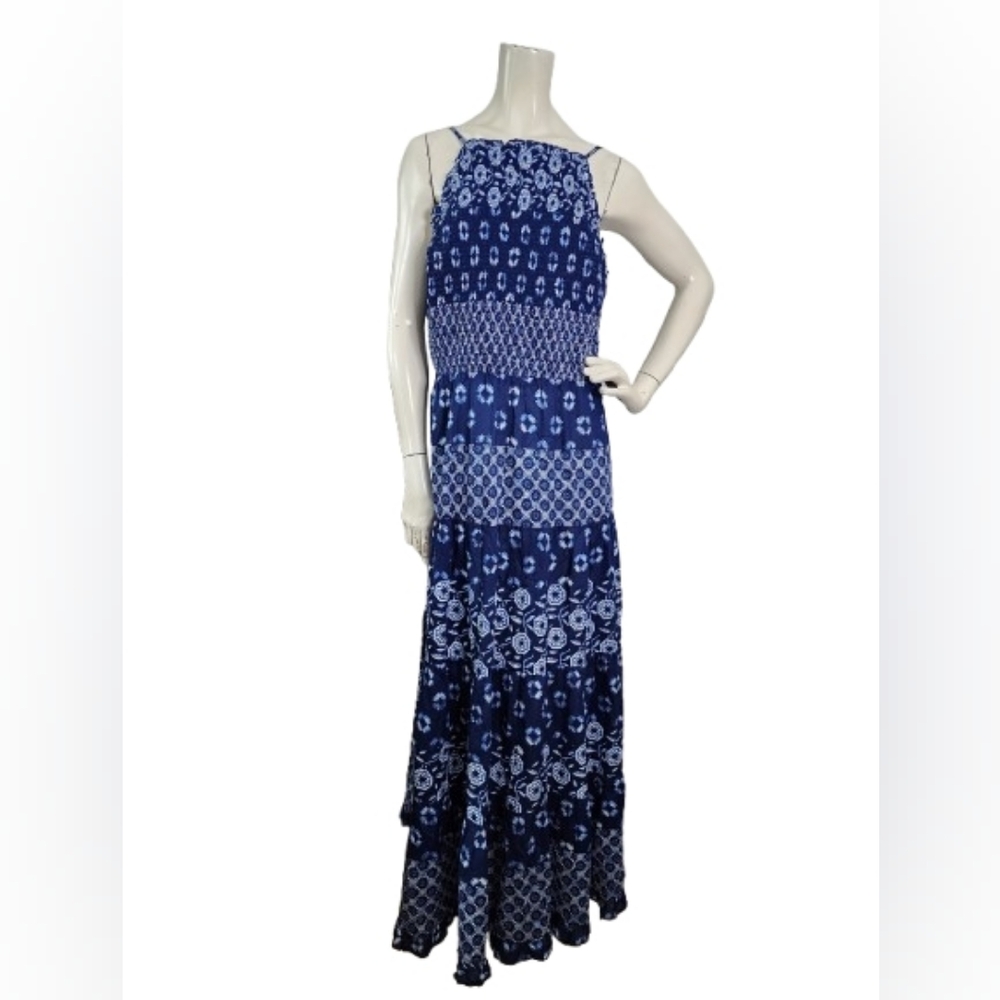 Ann Taylor Maxi Dress Women's L Blue Tierred Whimsical NEW